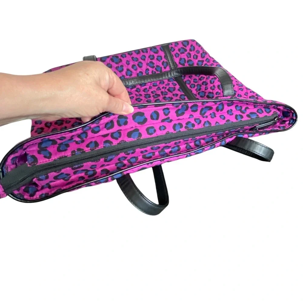Vera Bradley Trimmed Vera XL Tote Bag Pink Leopard Print Zip Travel Work Weekend